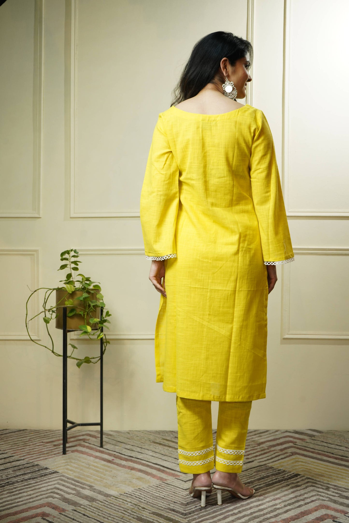 Yellow Organic Cotton Printed Kurta Set