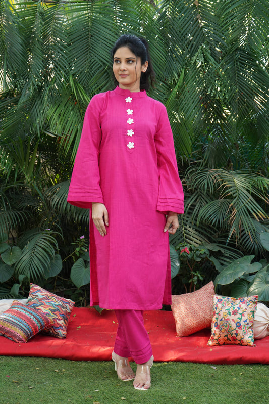 Pink Organic Cotton Printed Kurta Set