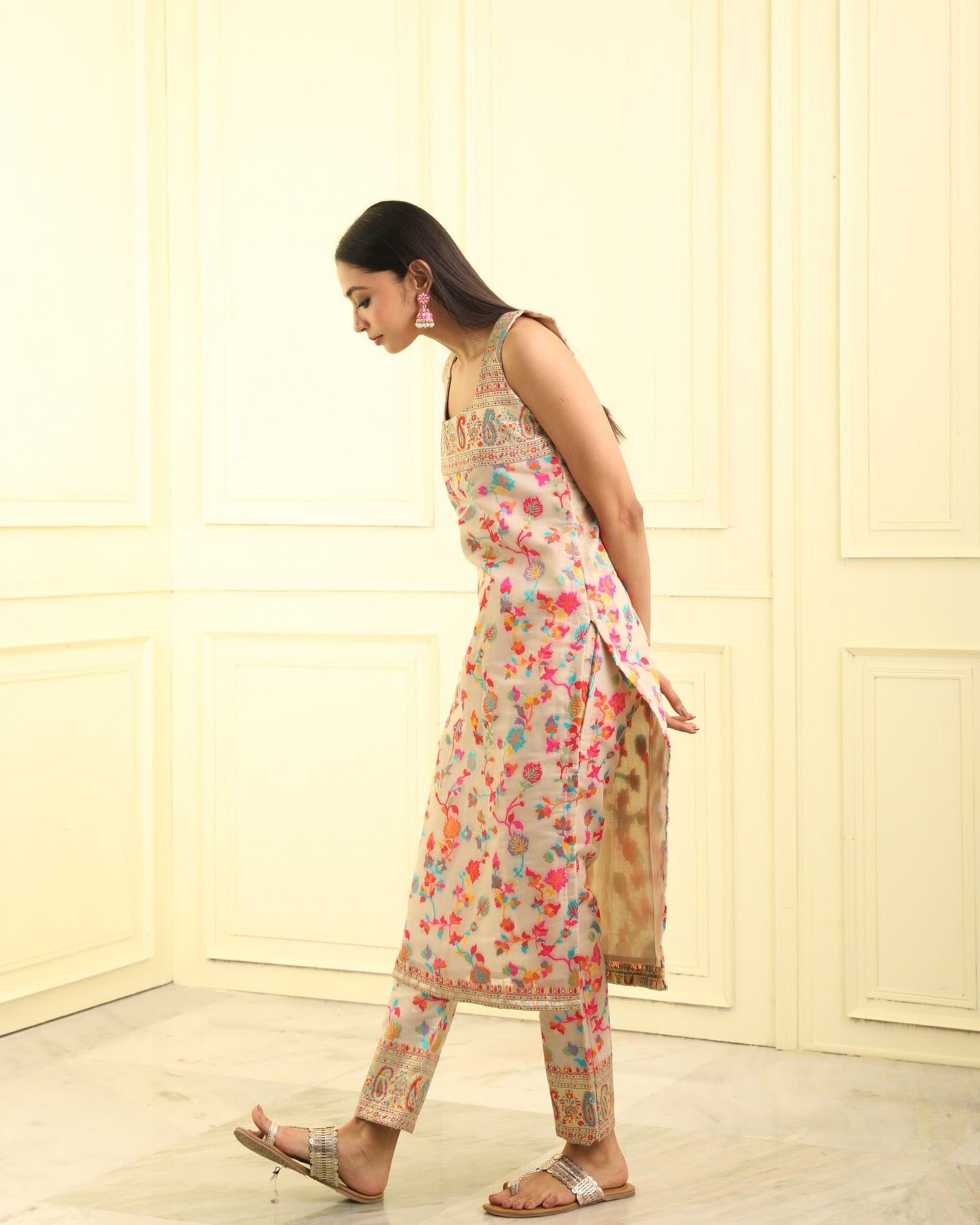 Multicolor Kashmiri Modal Silk Kurta Set with Dupatta