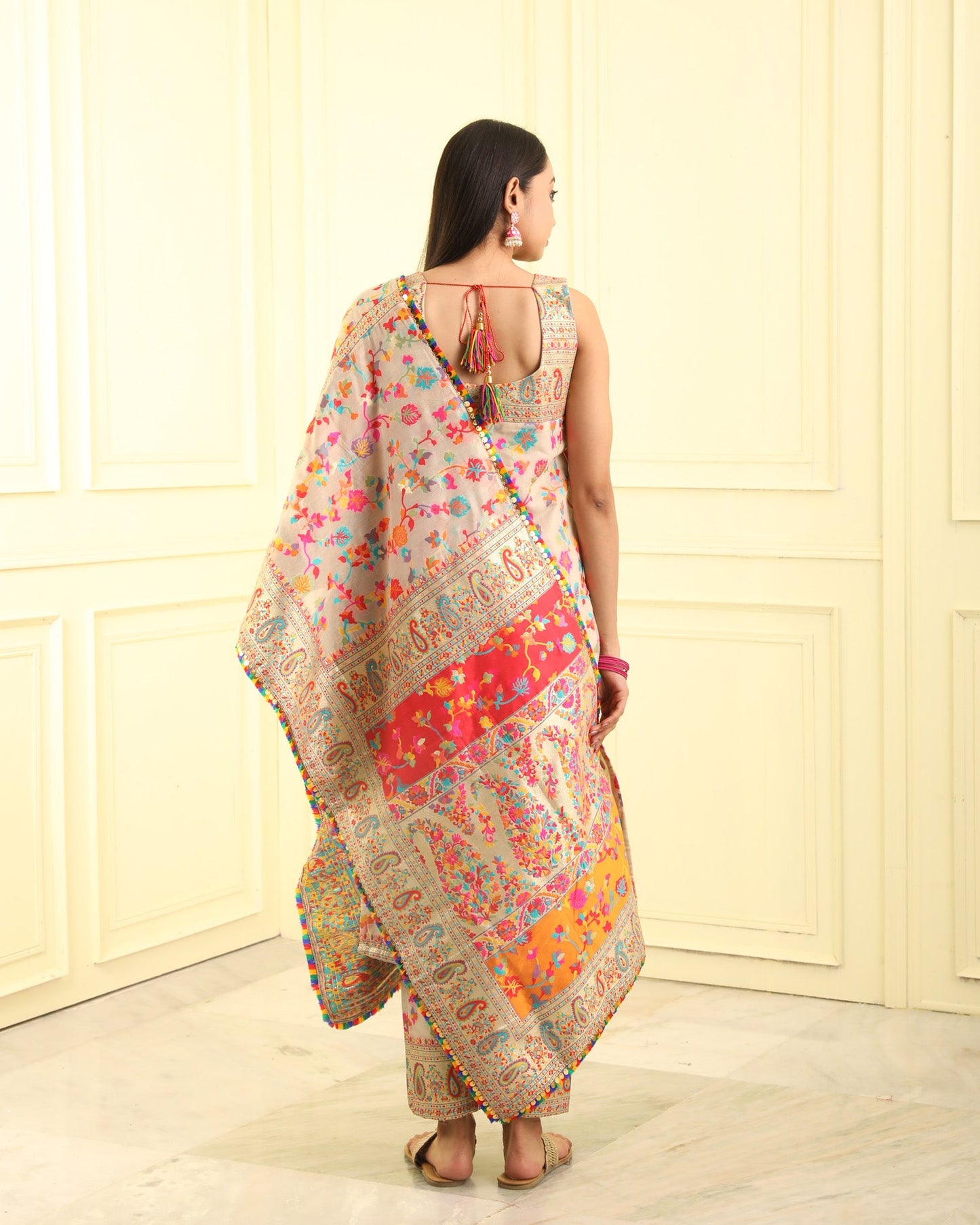 Multicolor Kashmiri Modal Silk Kurta Set with Dupatta