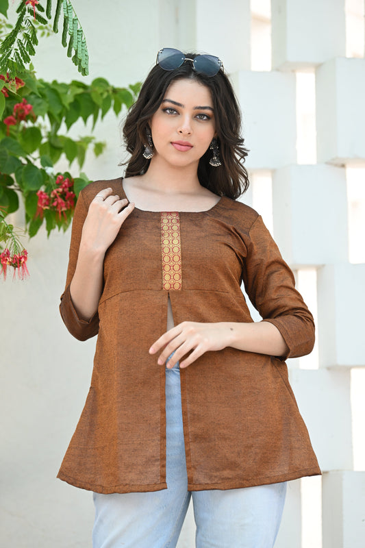 Brown Narayan Peth Cotton Silk Short Kurta